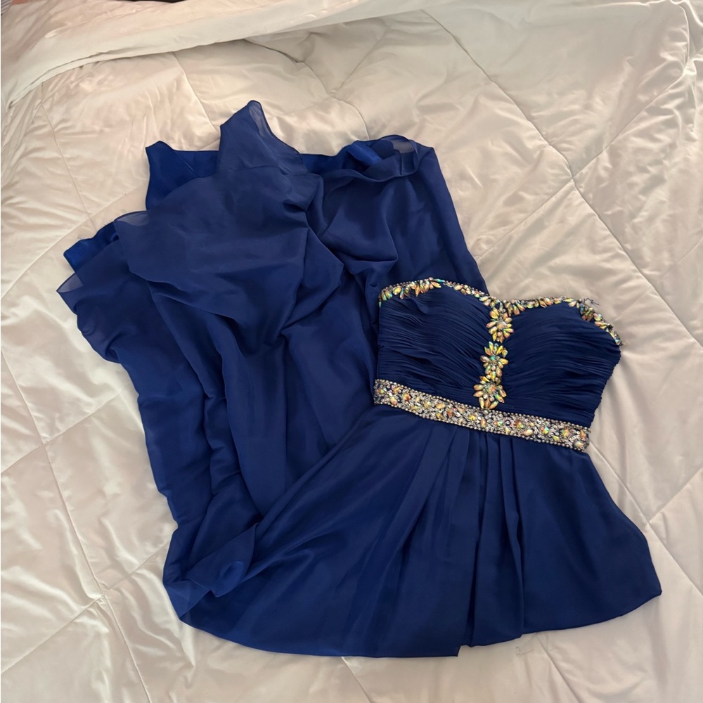 Elegant Blue Strapless Prom Dress